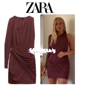 NWT Zara Asymetrical Long Sleeve Brown Dress